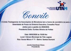 Participe da Solenidade de Posse da nova Diretoria da UTAM em Três Lagoas