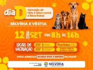 Dia D de vacinação contra a raiva será realizado no dia 12 em Selvíria e Véstia